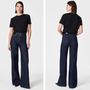 SPANX everywhere wide leg jeans size large on charcoal slimming high waist